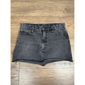 Free People Women’s Size 2 Black Denim Mini Jean Skirt Distressed Raw Hem